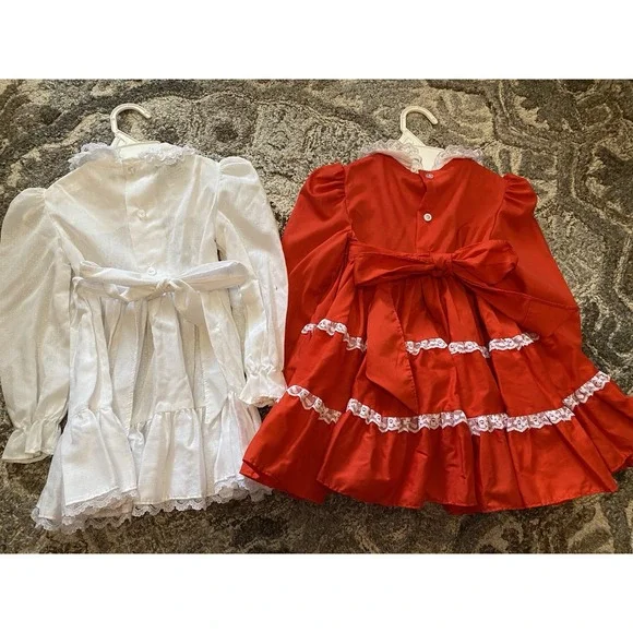 Vtg Polly Flinders Girls Sz 3T Smocked Dress Holiday Christmas Red White - Picture 4 of 6